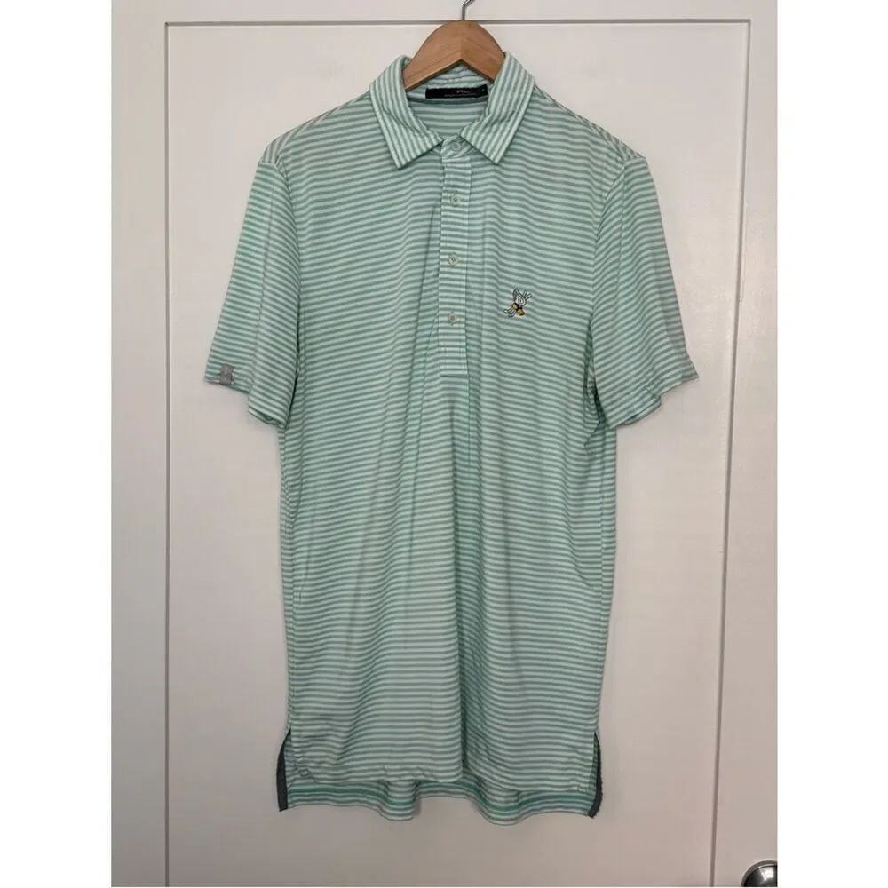 RLX Ralph Lauren Golf Polo Shirt Men Sz M Green Striped Short Sleeve Performance